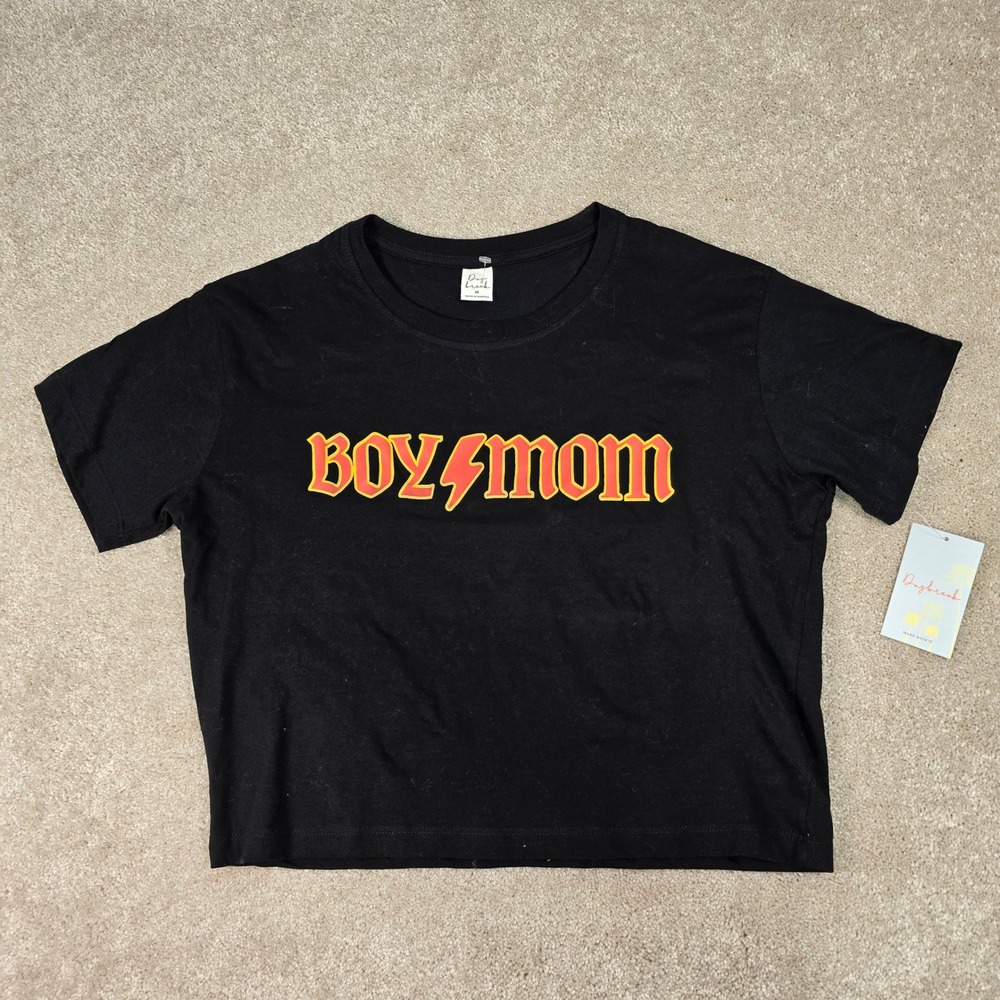 Daybreak Boy Mom Graphic Crop T-Shirt‎ Black Rock Lightning Bolt Medium NWT
